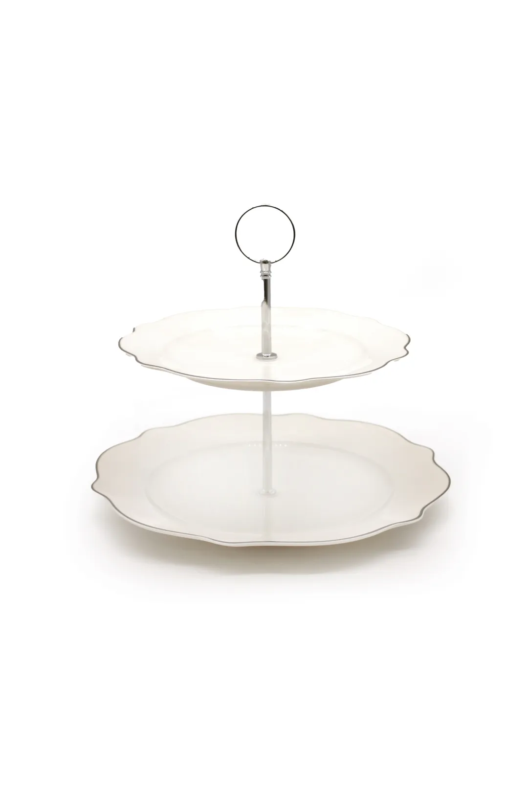 Porcelanski stalak za kolače sa metalnim držačem na dva sprata
