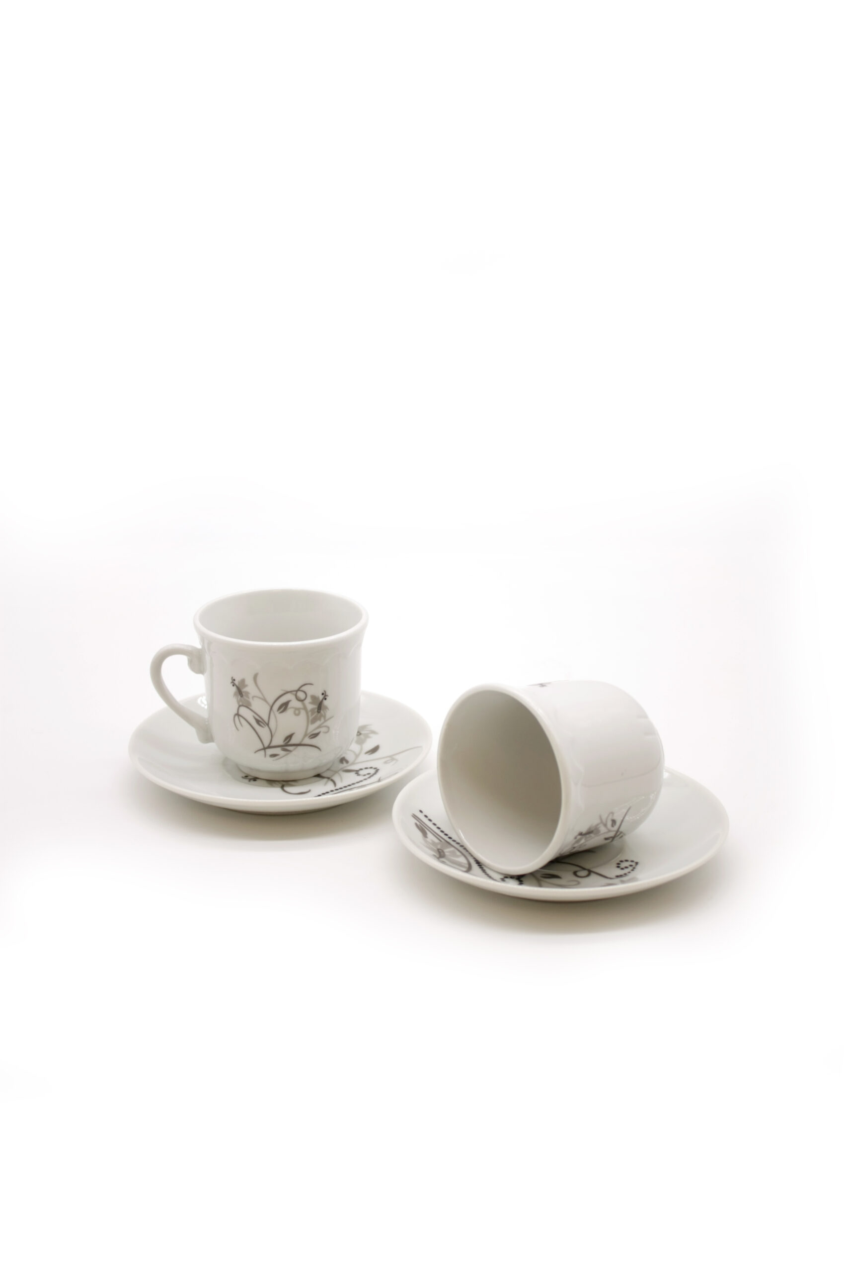 Komplet šoljica sa tacnama Lora - sivi cvetni dezen