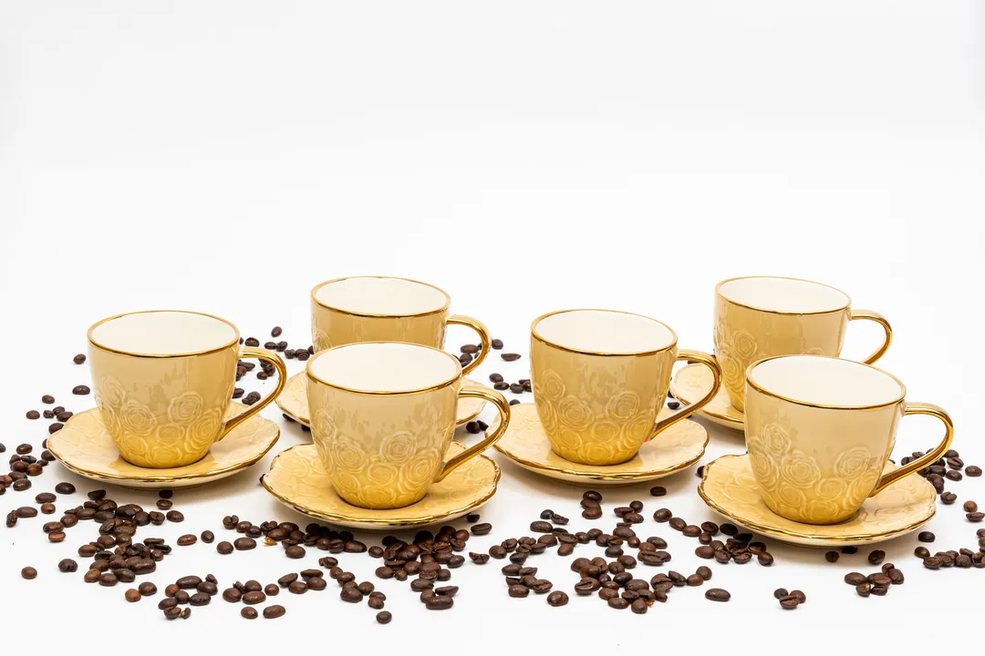 Golden Bloom - Set od 6 porcelanskih šoljica za kafu sa tacnama
