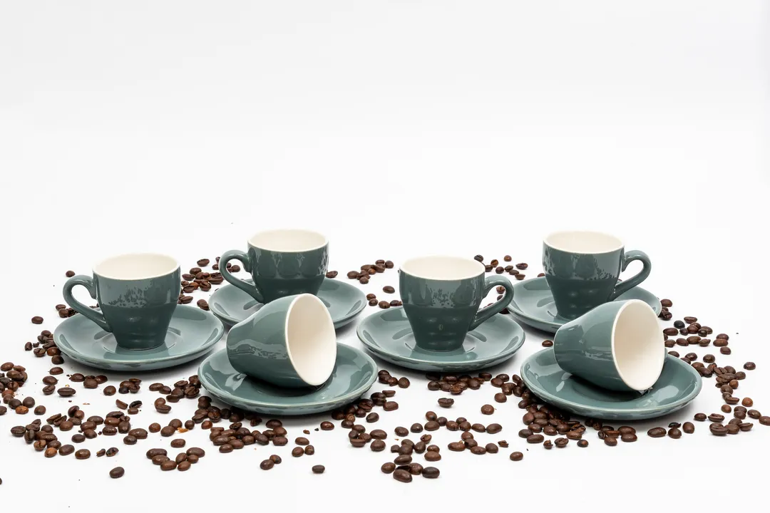 Nordic Teal - Set od 6 keramčkih šoljica za espresso sa tacnama