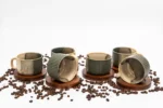 Stone Olive - Set od 6 keramičkih šoljica za kafu sa drvenim podmetačima - Slika 3