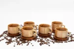 Amber Clay - Set od 6 keramičkih šoljica za kafu sa drvenim podmetačima